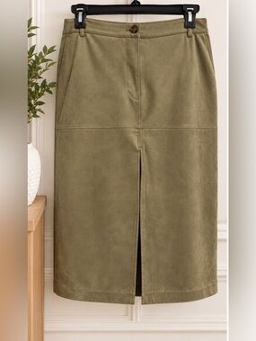 LOFT Olive Green Faux Suede Midi Pencil Skirt Excellent Condition